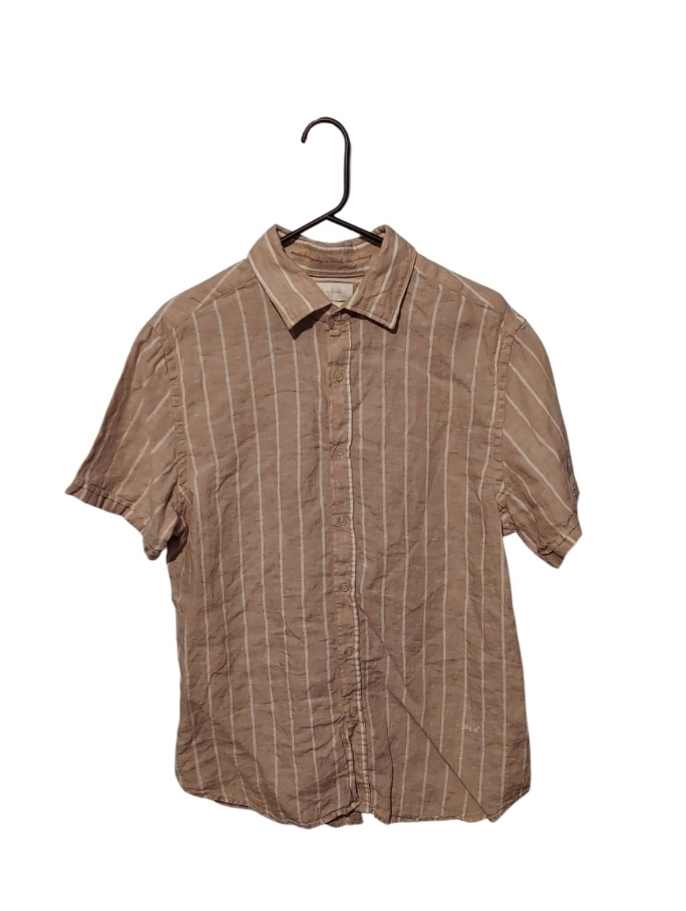Porter & Ash Men's Large 100% Linen Short Sleeve Button Down Shirt Striped Beach
